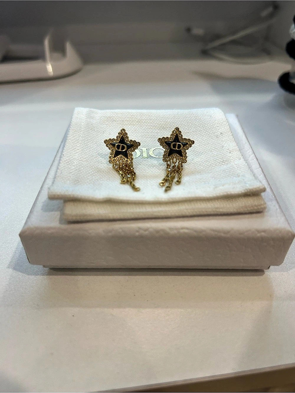 Christian Dior Star Drop Earrings in Gold & Blue